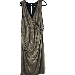 By Anthropologie Maxi Dress 2x Womens Plus Size Gold Shimmer V Neck Sleeveless